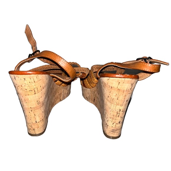 American Eagle Tan Strappy Platform Wedge High Heel Sandals Size 8 - Picture 4 of 5